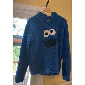 Sesame Street Cookie Monster Blue Sherpa Pullover Hoodie Size Small